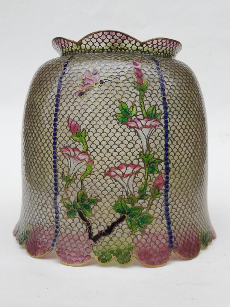 Bel abat-jour en cloisonné plique-à-jour - Chinois, XXe, Antiquités & Art, Curiosités & Brocante, Enlèvement
