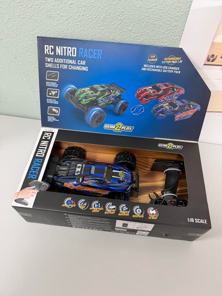 Gear2Play RC bestuurbare auto Nitro Racer 1:18 2 Accu 30km/u, Elektro, Nieuw, Ophalen of Verzenden, Auto onroad