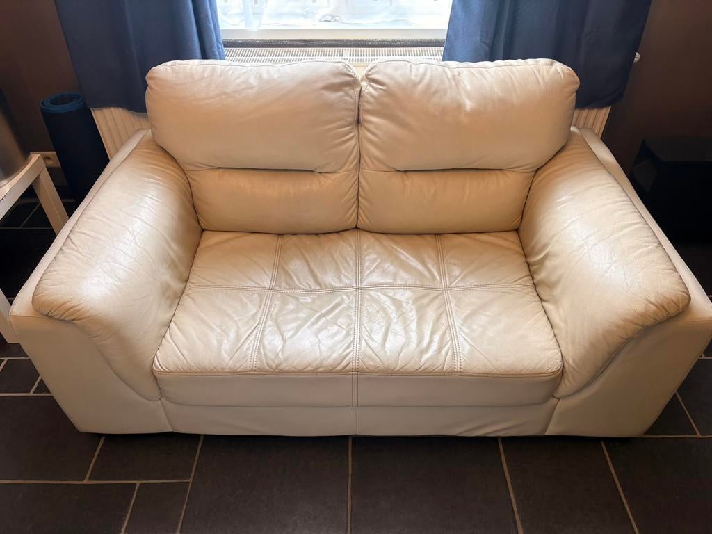 Canapé 2 places cuir beige/crème 170x95cm. Bon état, Maison & Meubles, 75 à 100 cm, Enlèvement, Utilisé, Moderne