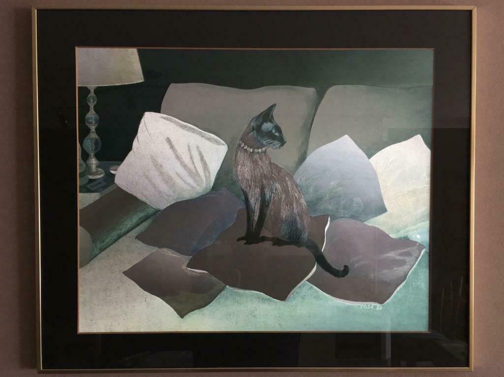 Vintage metalen foliekunst - Poes in zetel, Ophalen of Verzenden