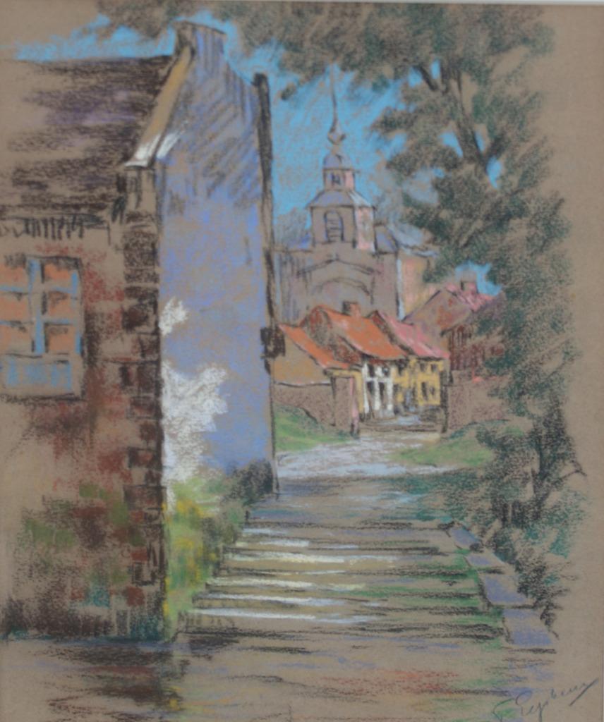 Felix Eyskens (1882-1968): Dorpszicht (55 x 66 cm), Antiek en Kunst, Ophalen of Verzenden
