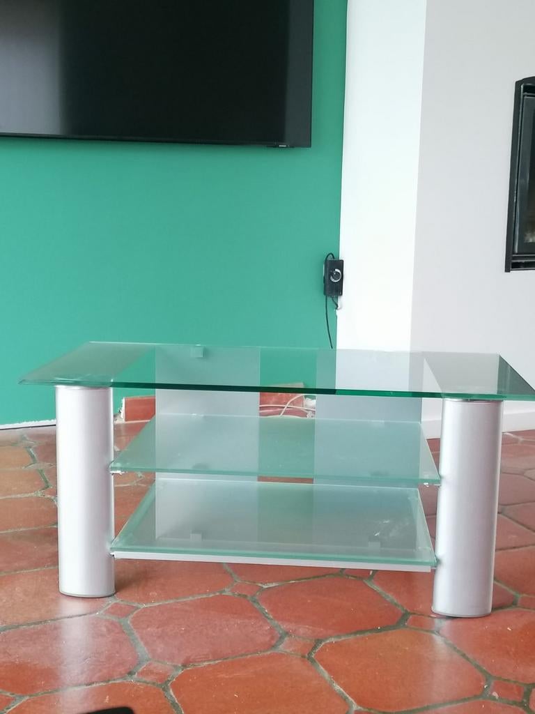 Meuble TV en verre 2 tons avec étagères. Parfait état, Kinderen en Baby's, Speelgoed | Buiten | Trampolines, Ophalen