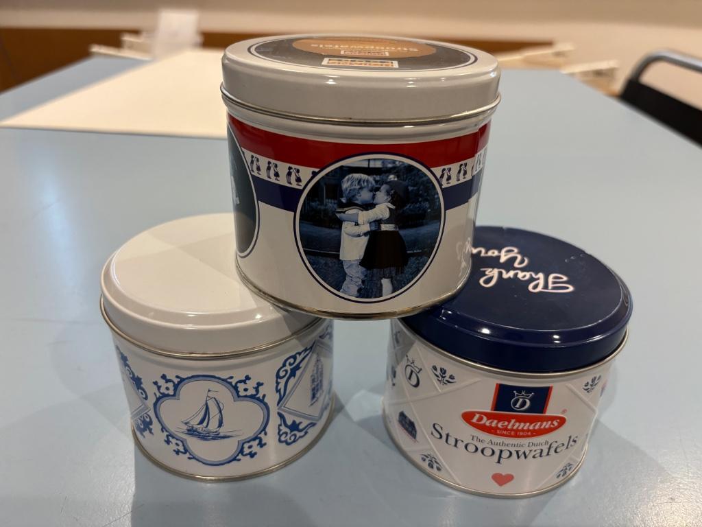 3 stroopwafelblikken leeg Daelmans Holland Foodz leeg Koekbl, Ophalen of Verzenden, Zo goed als nieuw, Koek(jes), Overige merken