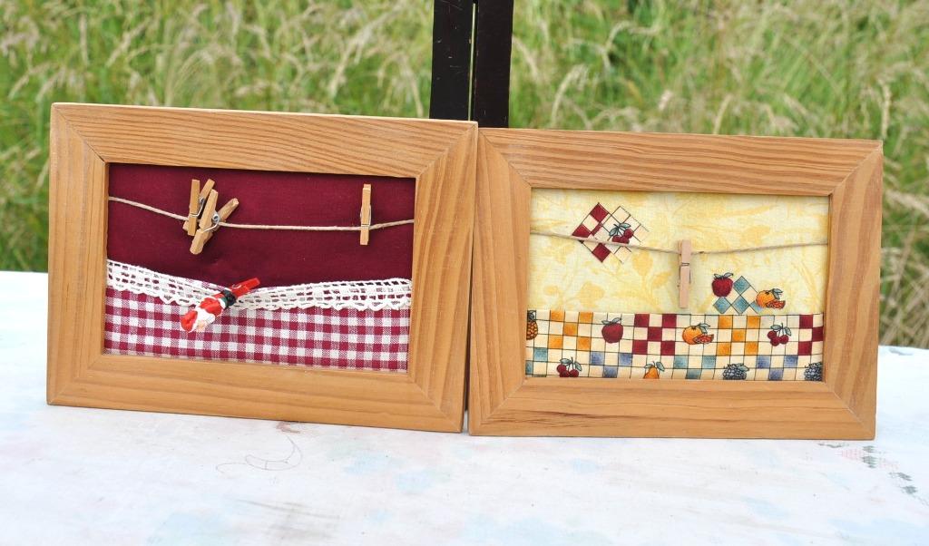 2 cadre bois et tissu avec pince porte photo ou aide memoire, Ophalen of Verzenden, Gebruikt, Hout
