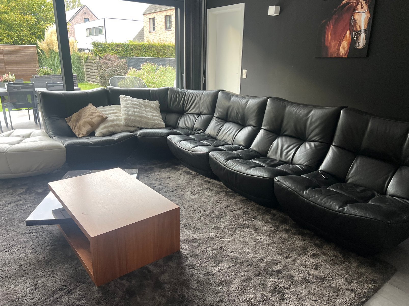 Chateau d’Ax zwart lederen salon, Ophalen, Gebruikt, Leer