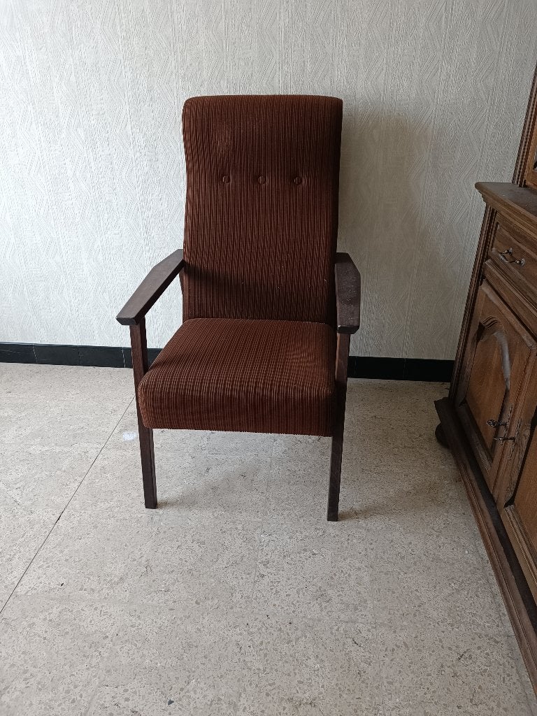 Zetel met armleuningen, massief frame, bruine stof, Maison & Meubles, Canapés | Salons, Enlèvement, Utilisé, Une personne, Tissus