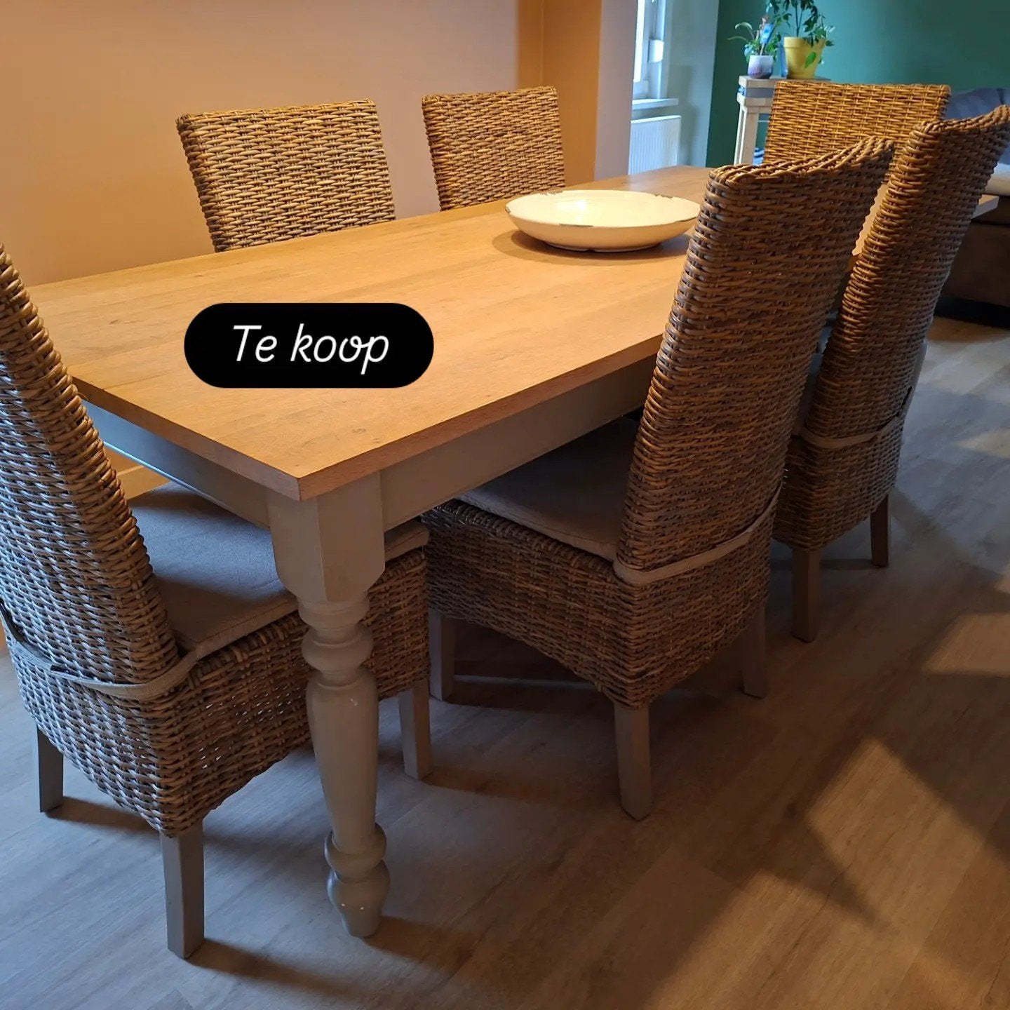 tafel en stoelen - ook apart te koop, Enlèvement, Comme neuf, Landelijk modern, 4 à 6 chaises