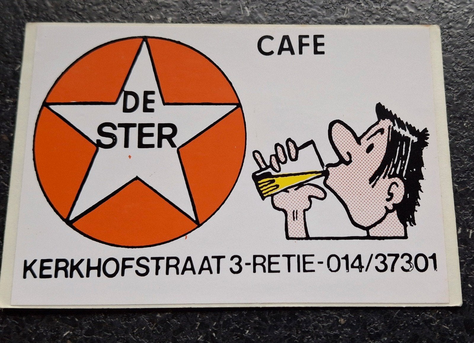 Sticker Café De Ster Retie strip stripfiguur, Ophalen of Verzenden, Zo goed als nieuw, Bedrijf of Vereniging