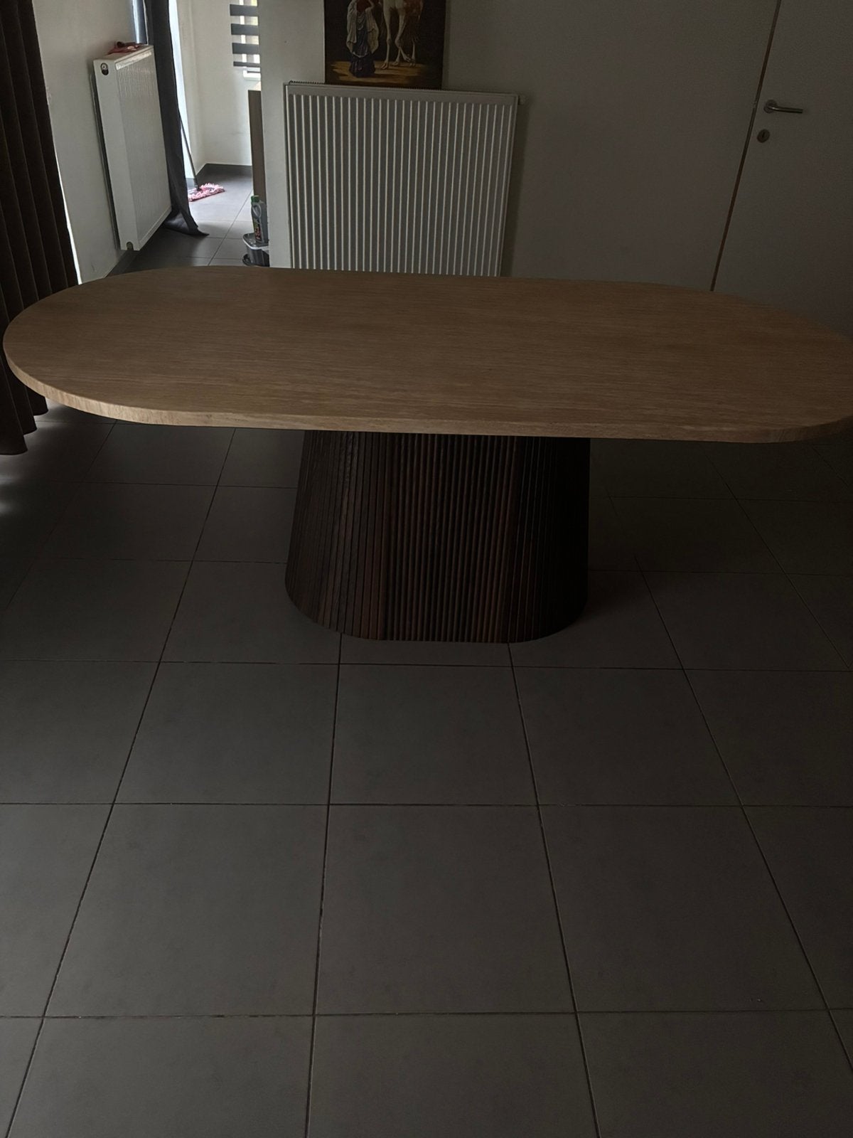 Marmal tafel, Huis en Inrichting, Ophalen, 100 tot 150 cm, Ovaal, Overige materialen