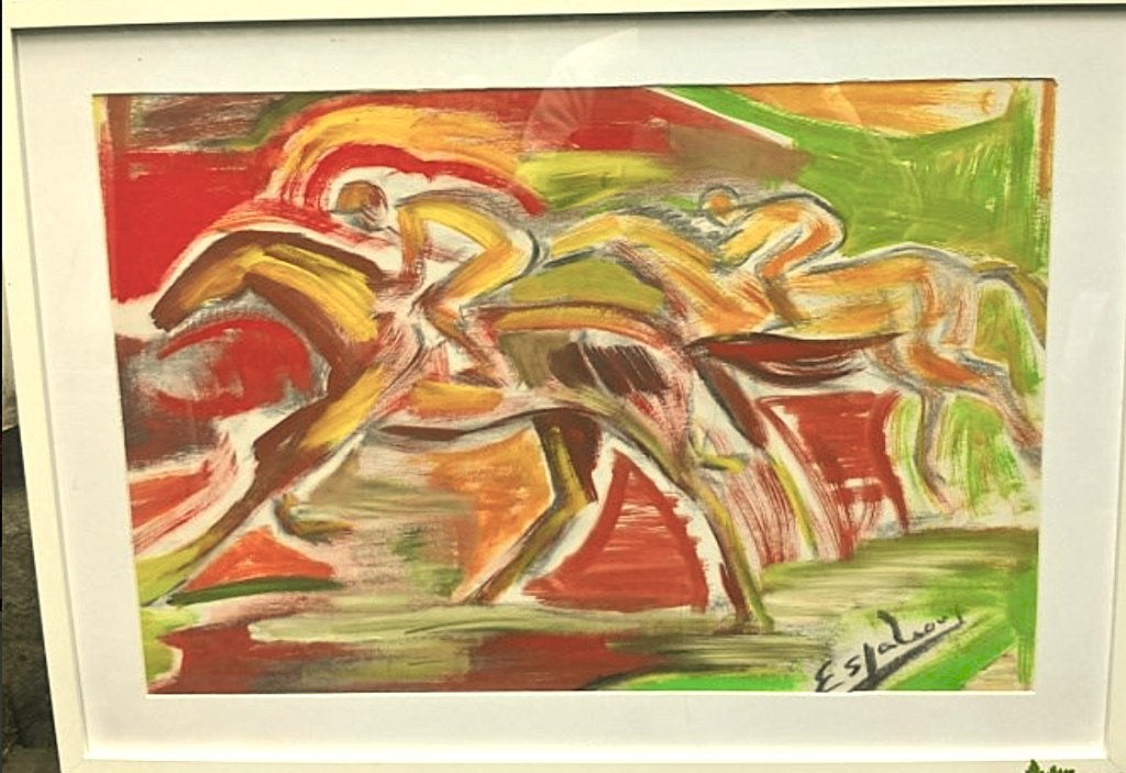 ESPALIOUX Joseph, 1921-1986 (France) jockeys gouache, Antiek en Kunst, Verzenden, Gouache