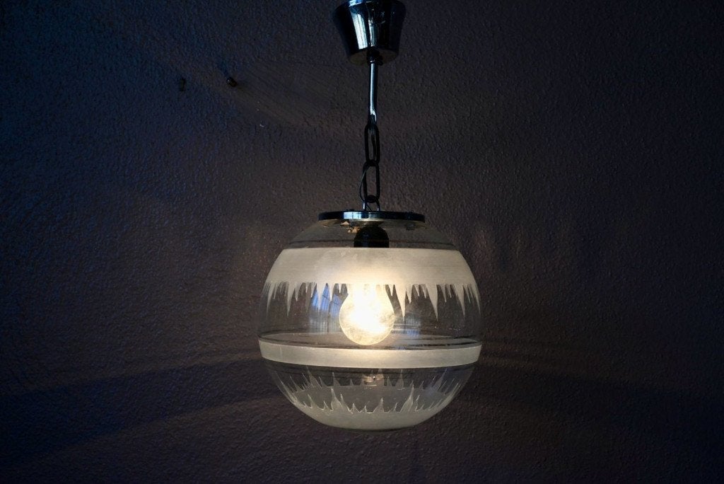 Suspension globe verre soufflé Space Age années 60 chromé, Autres culots, Verre, Vintage, Enlèvement