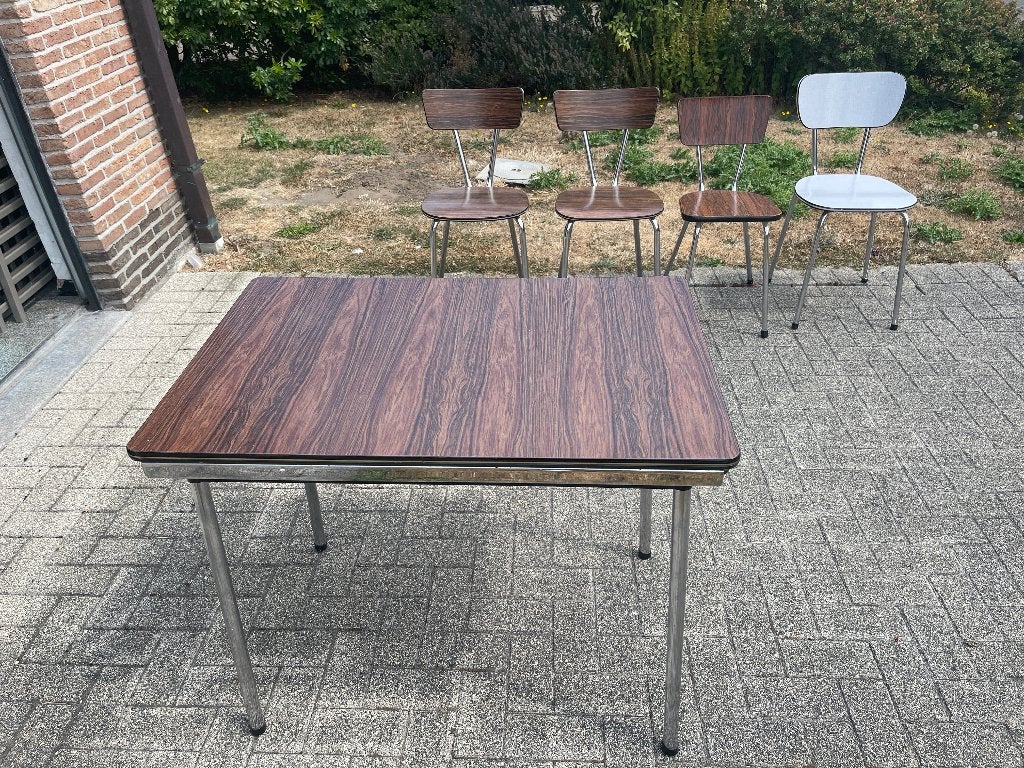 Tavo Formica uitschuifbare tafel + 4 stoelen, Antiek en Kunst, Ophalen