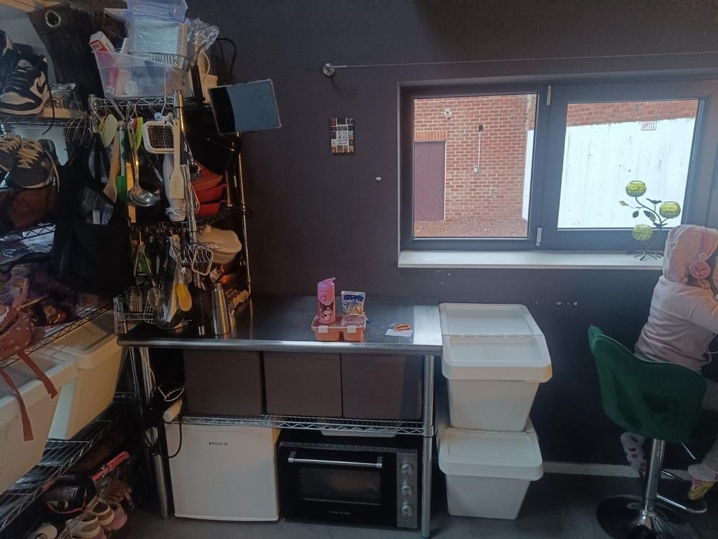 Table inox chromé double étage avec petite étagère