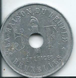 Munt cinq francs / La Maison du Peuple Bruxelles, Verzamelen, Ophalen of Verzenden, Gebruikt