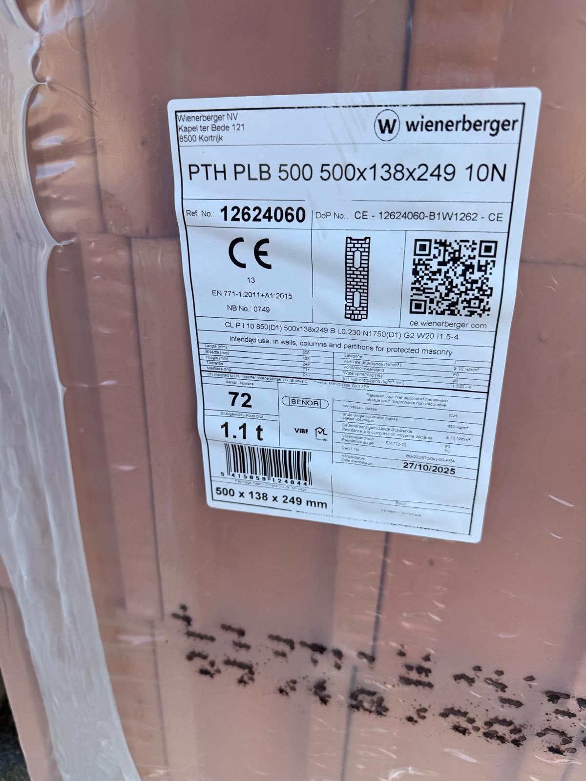 Snelbouwstenen Wienerberger 50x14x25, Ophalen, Nieuw