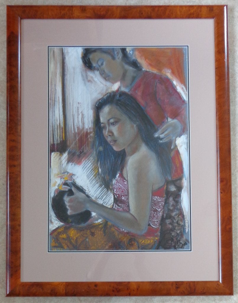 LOUIS NAGELKERKE / HAARTOOI / OLIEVERF / 99x76cm / KADER SIG, Peinture à l'huile, Signé, Figures, Enlèvement