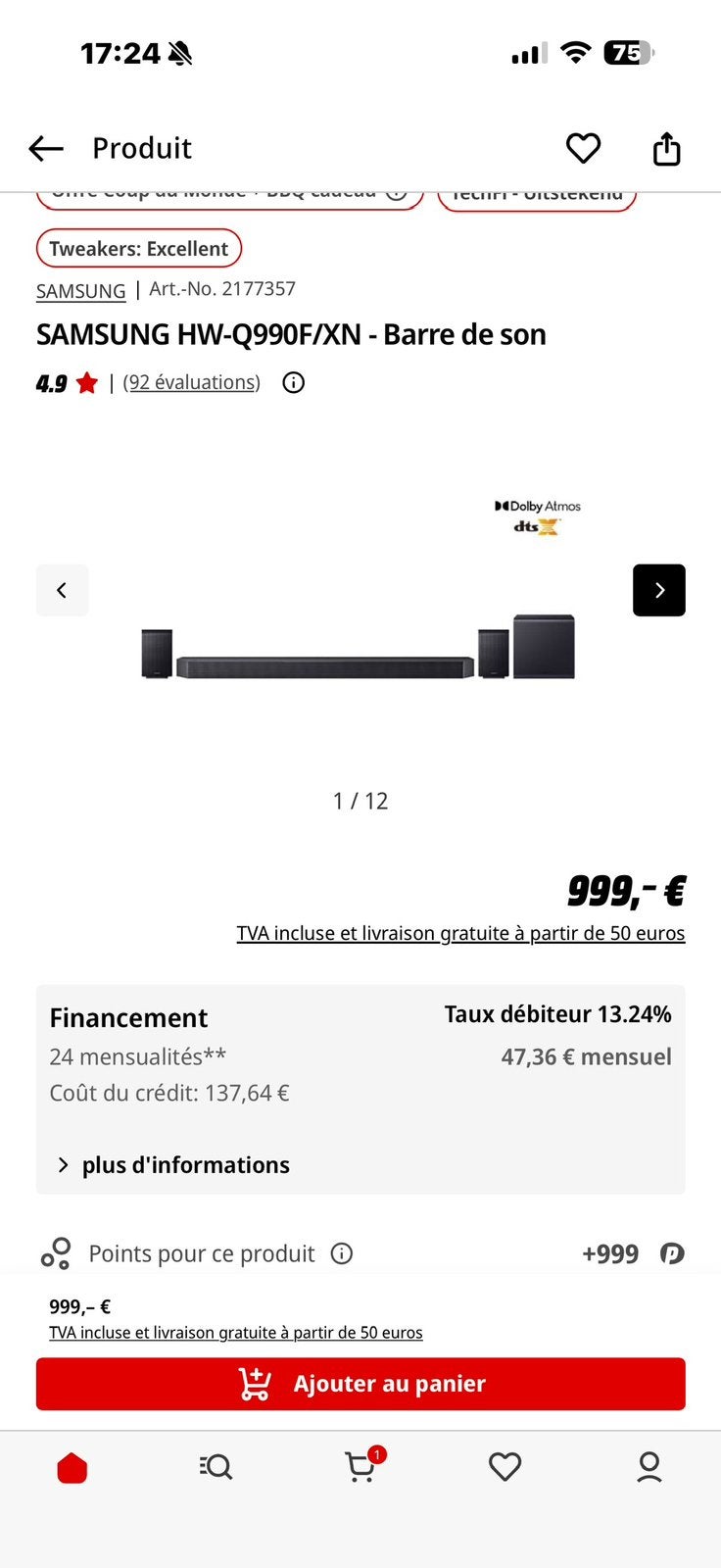Samsung HW Q990F/XN  Comme neuve avec garantie, Enlèvement ou Envoi, Comme neuf