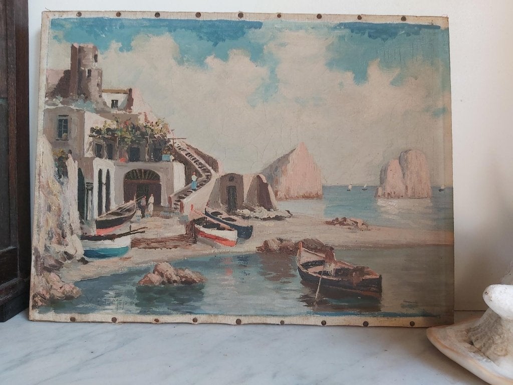 Mooi oud stilleven zeezicht, olieverf op doek, Antiek en Kunst, Ophalen of Verzenden