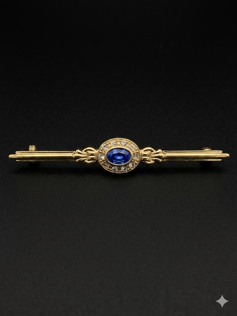 Prachtige Vintage Bar Broche – Goudkleurig met Parel & Krist, Bijoux, Sacs & Beauté, Broches, Enlèvement, Comme neuf, Or, Avec perle
