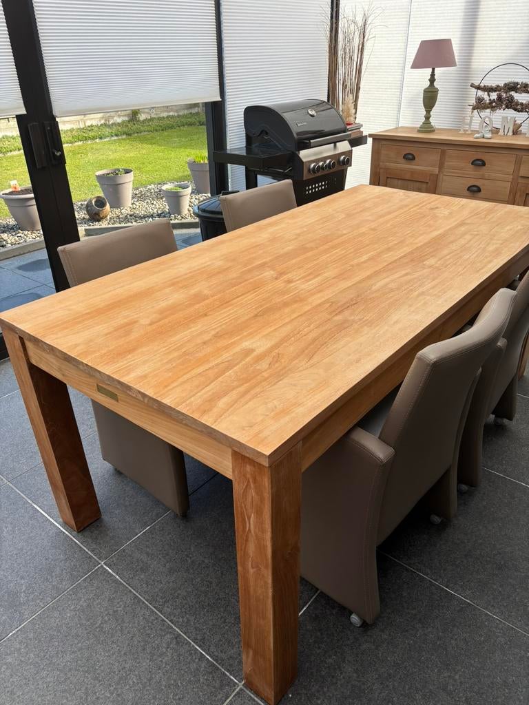 Tafel Teak 2 m op 1 m (prijs nog bespreekbaar), Enlèvement, Comme neuf, Rectangulaire, Teck