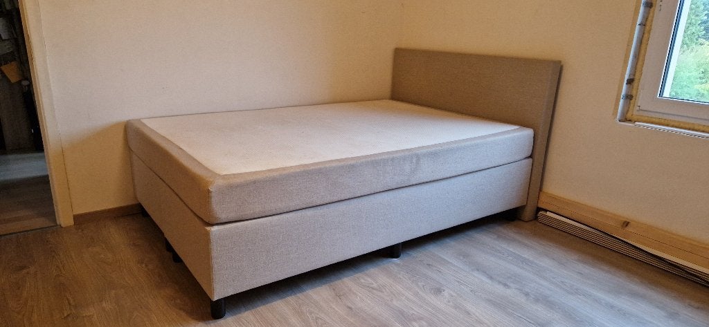 2-persoons boxspring 140 x 200 cm te koop, Tissu, Beige, 140 cm, Enlèvement