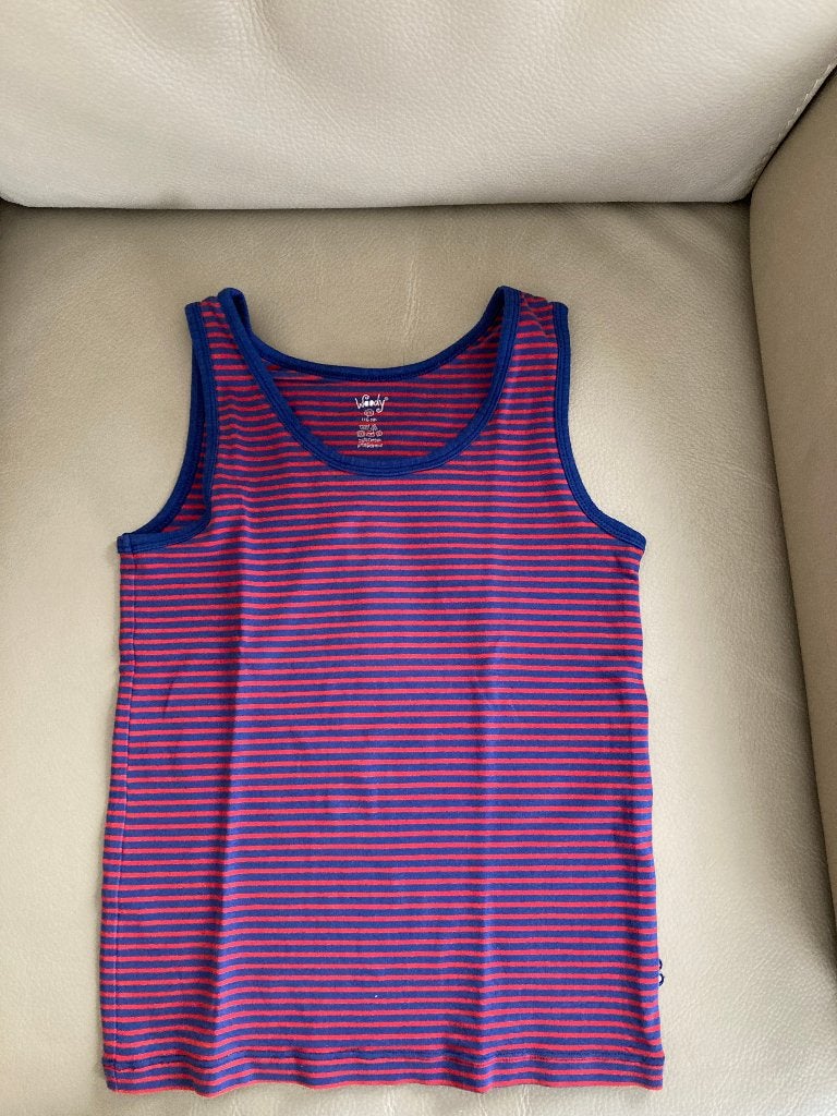 Blauw/rood gestreept onderhemdje zonder mouwen, Woody, 116,, Nacht- of Onderkleding, Ophalen of Verzenden, Zo goed als nieuw, Jongen