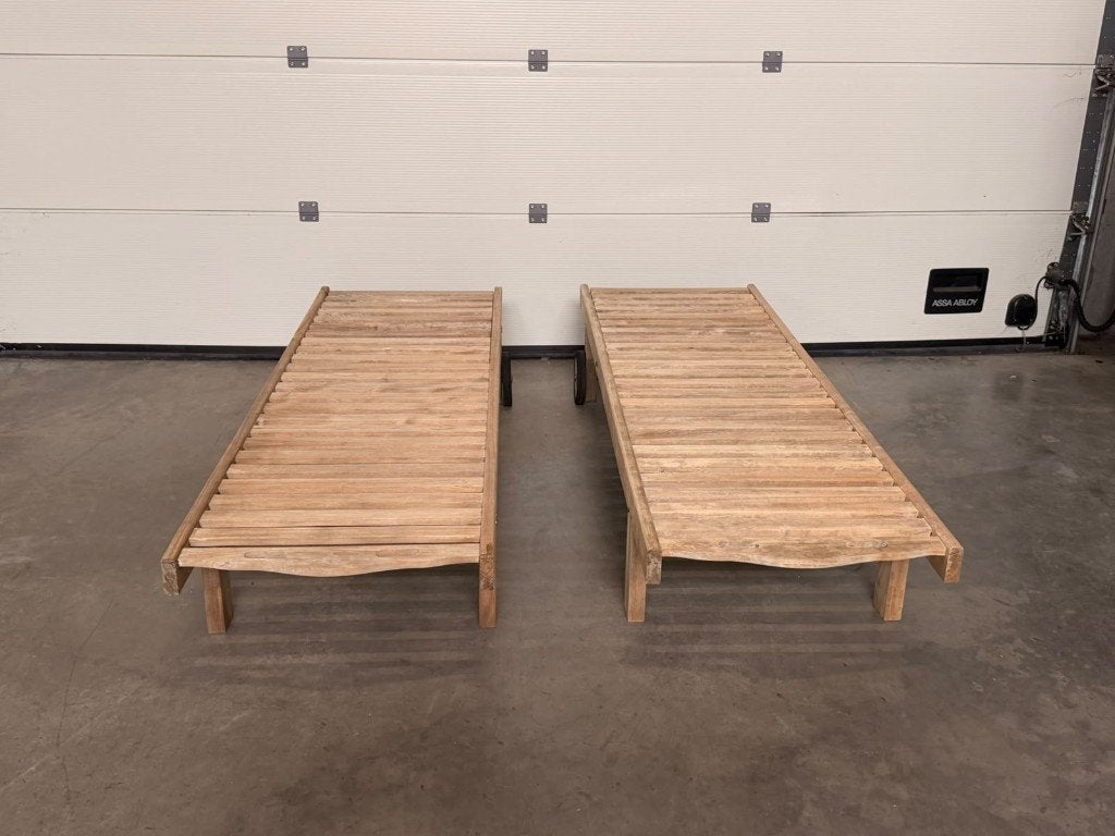 (52) Set zware stevige verstelbare ligstoelen in teakhout., Tuin en Terras, Ophalen, Zo goed als nieuw, Teakhout
