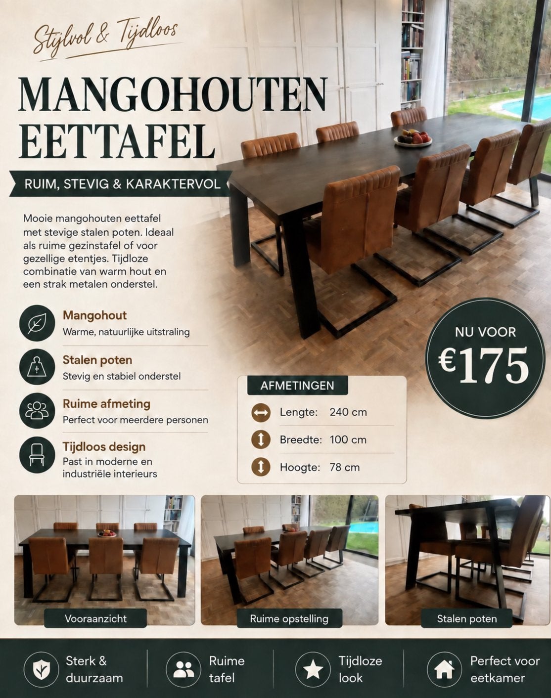 Eettafel - nu verlaagde prijs!, Ophalen, Gebruikt, Modern, 6 tot 8 stoelen