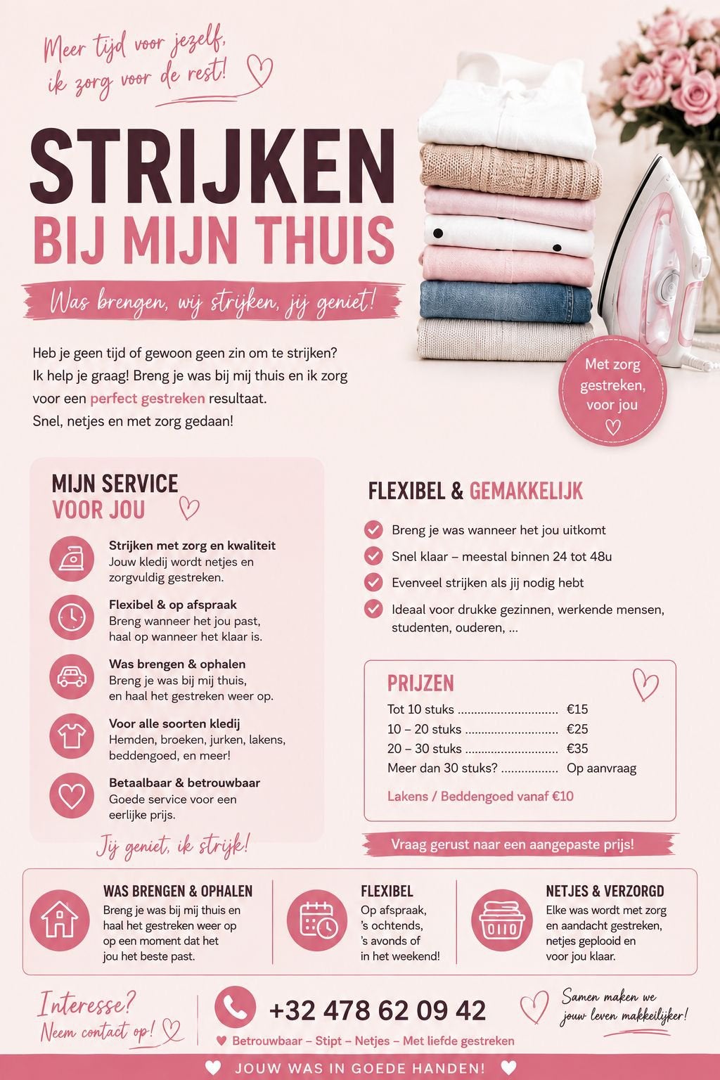 Strijkhulp aan huis–Regio Heers,Borgloon,Sint-Truiden&Wellen