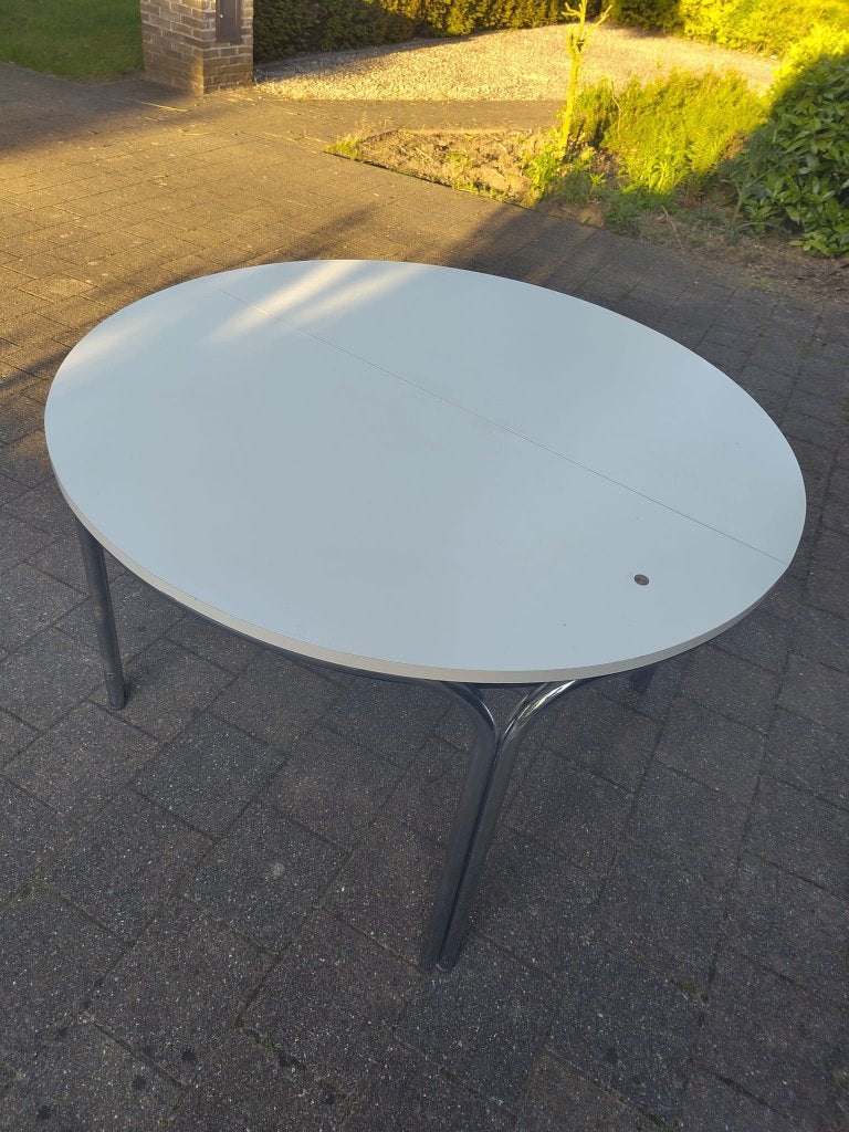 ronde vintage space age uittrekbare tafel, Ophalen, Gebruikt, Rond, Space age