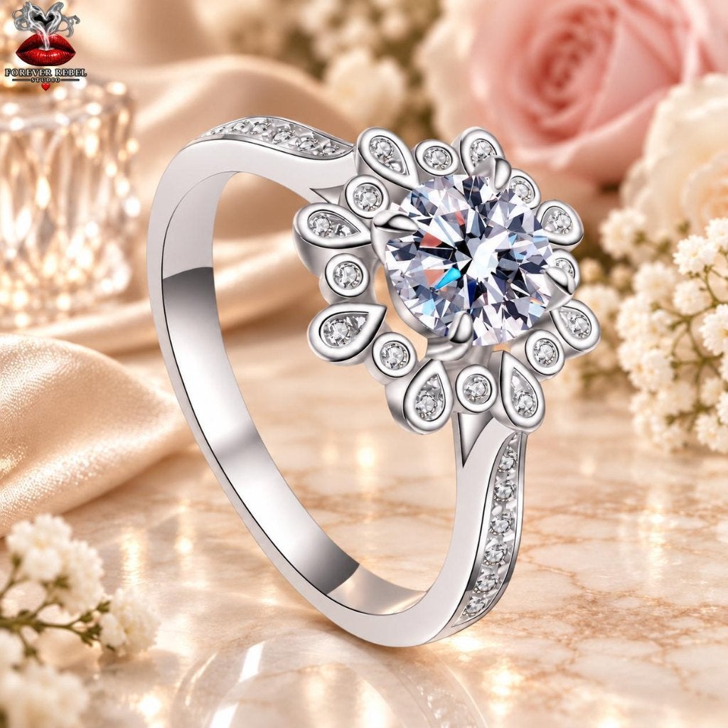 Lotus Flower 1.0 ct - 925 Zilver met VVS moissanite, Handtassen en Accessoires, Nieuw, Ophalen of Verzenden, Met edelsteen, Dame