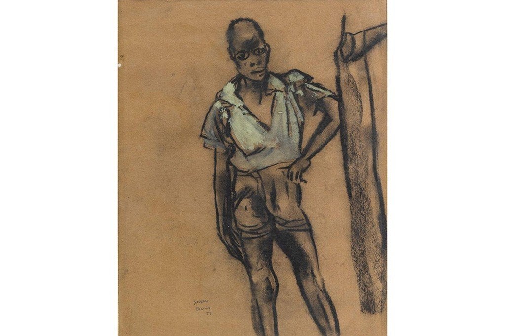'Afrikaan': origineel werk van Floris Jespers, Antiek en Kunst, Kunst | Schilderijen | Modern, Ophalen, Figuren, Aquarel, Papier/karton