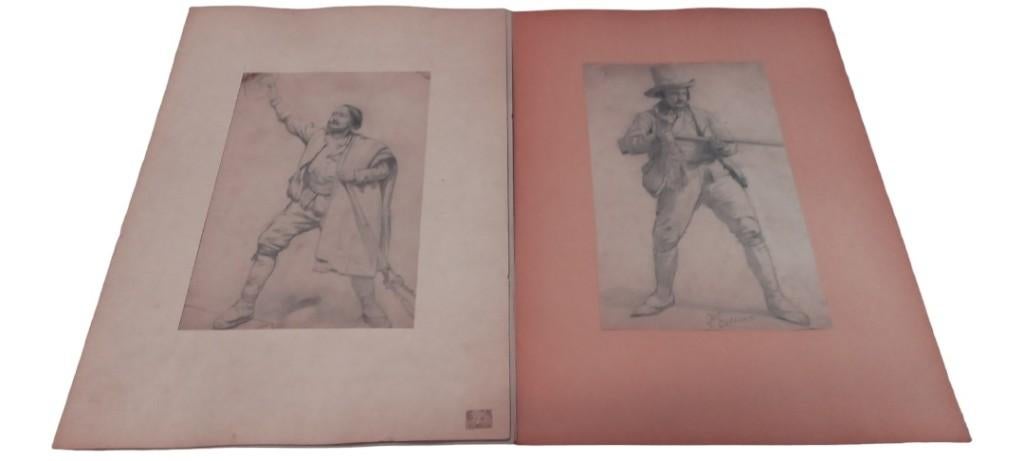 5 potloodtekeningen van Xavier Mellery 1845-1921, Ophalen of Verzenden