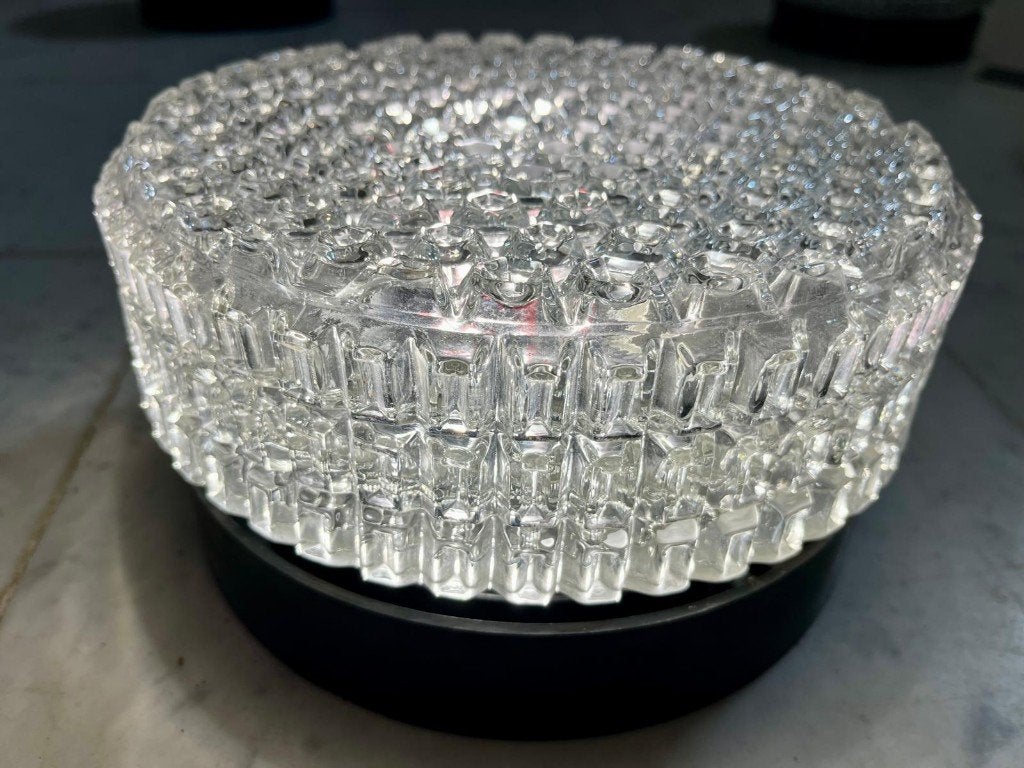 Plafonnier vintage en verre épais et métal noir, Vintage, Verre, Enlèvement, Autres marques