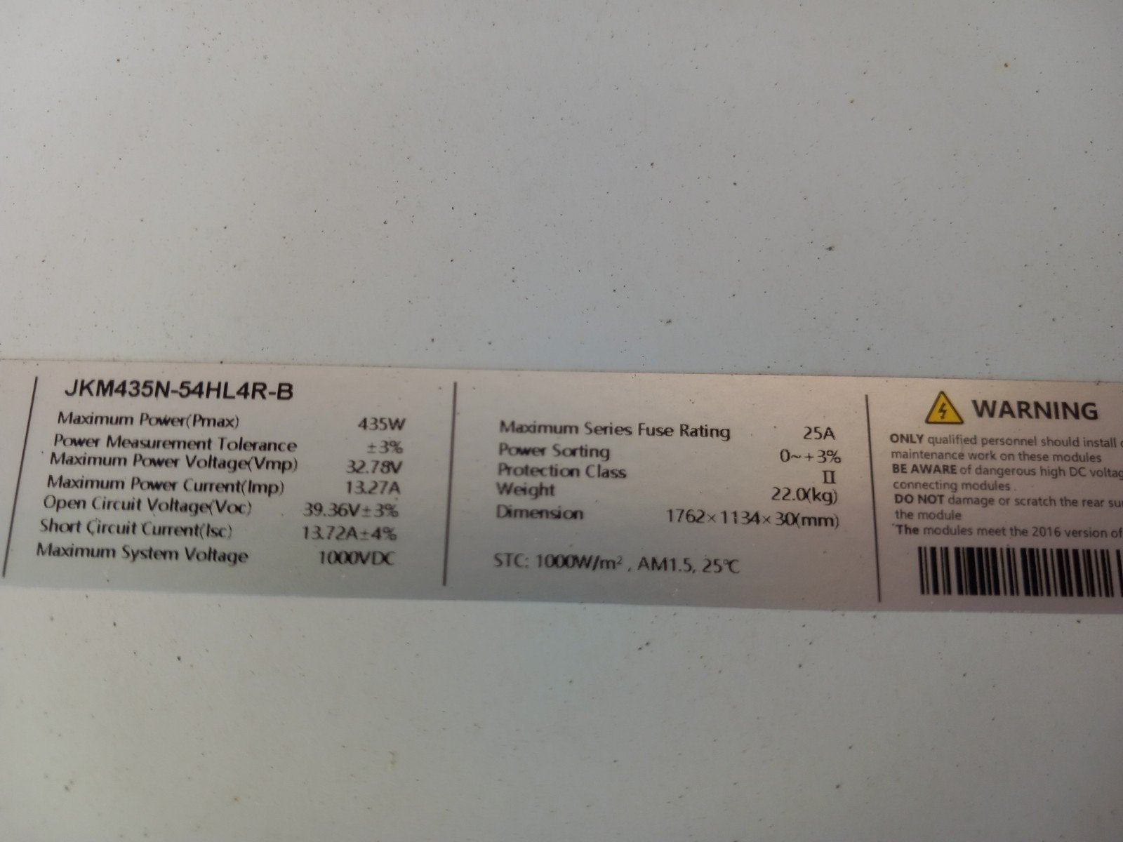 Jinko full black zonnepanelen. 435Wp, Ophalen of Verzenden, Zo goed als nieuw, Paneel, 200 wattpiek of meer