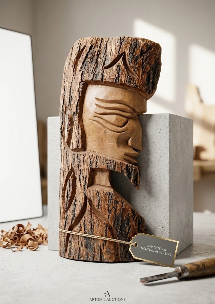 Uniek Houtsnijwerk uit Boomstam met Schors. Pure ambacht., Antiek en Kunst, Ophalen of Verzenden
