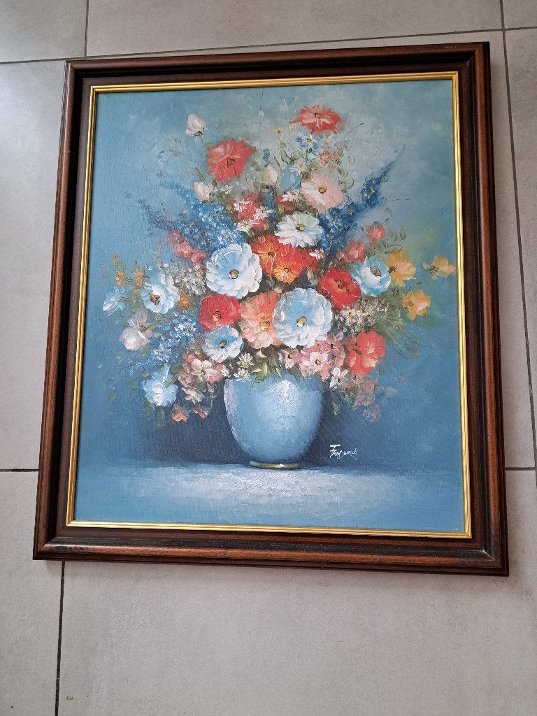 Grand tableau de fleurs dans un vase, Autres techniques, Signé, Enlèvement, Autres styles