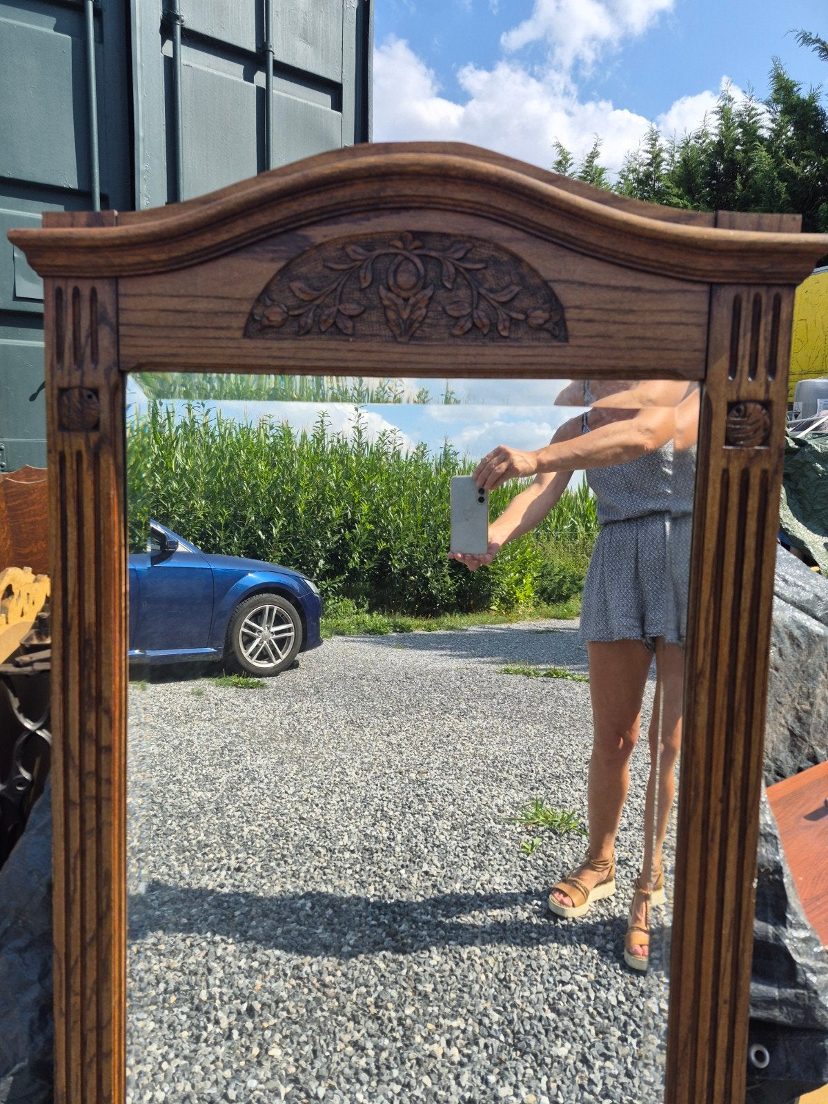 miroir ancien biseauté avec fronton motifs floraux, Enlèvement