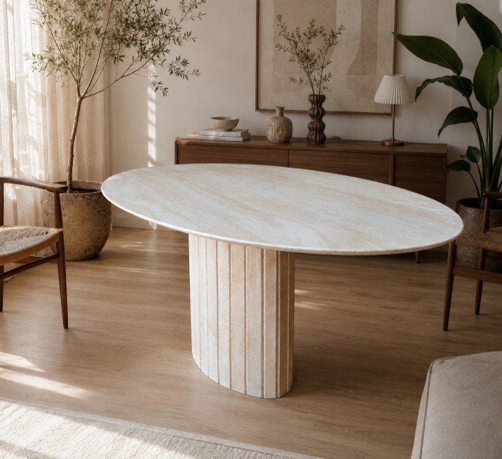 Prachtige ovale travertin tafel te koop. 180x100x74, Ophalen