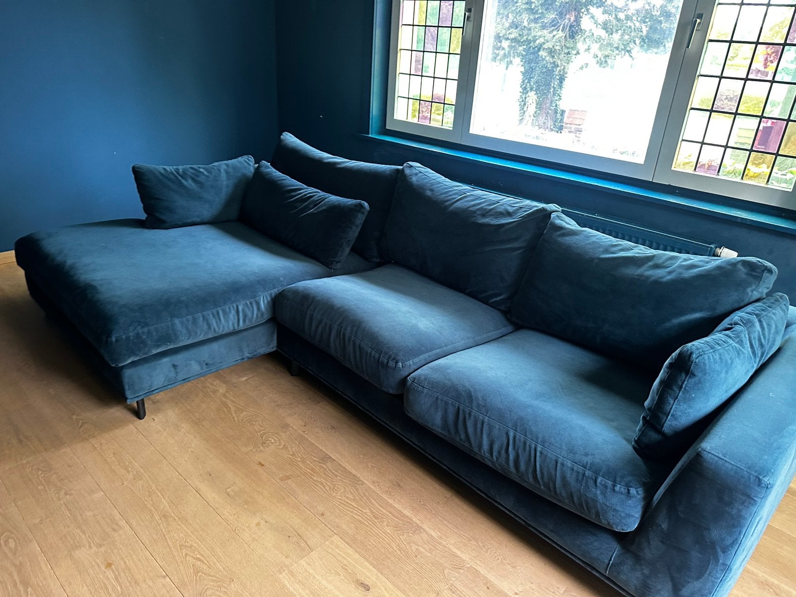 Royal blue velours zetel te koop, Ophalen, Gebruikt