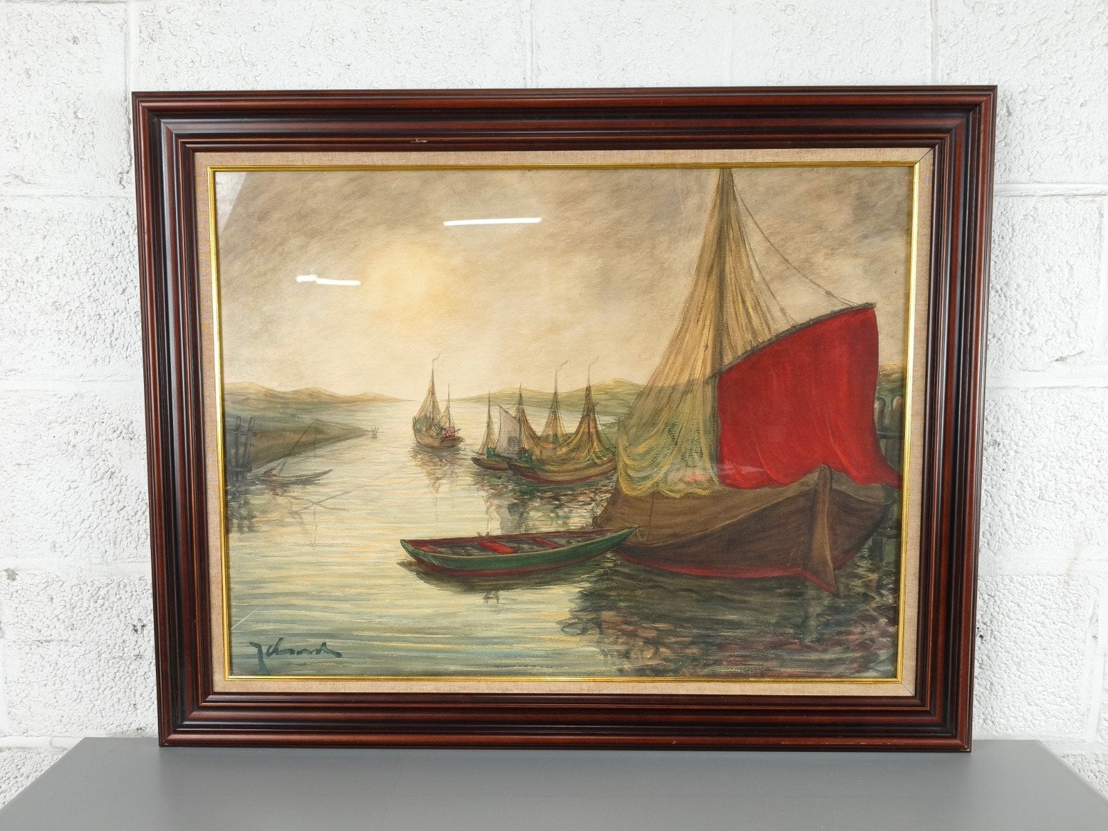 Aquarel van Idserda - havengeul Nieuwpoort, Antiek en Kunst, Kunst | Schilderijen | Klassiek, Ophalen, Achter glas, Aquarel