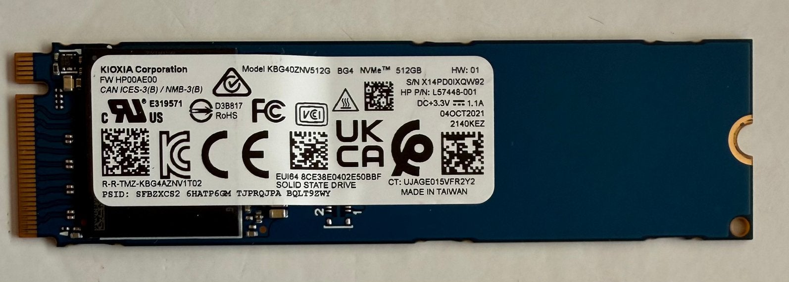 Kioxia Ssd NVMe 512 gb, Computers en Software, Harde schijven, Ophalen of Verzenden, Zo goed als nieuw, SSD