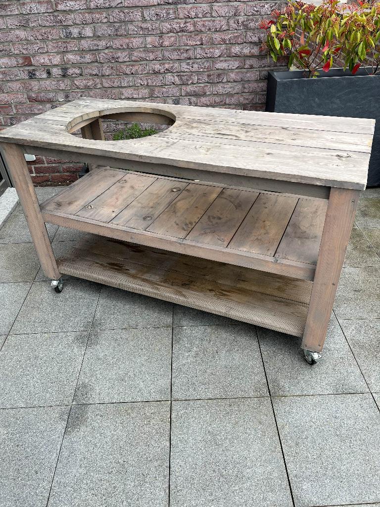 Rustieke BBQ tafel / Big Green Egg meubel in pallethout, Tuin en Terras, Barbecue-accessoires, Ophalen, Gebruikt