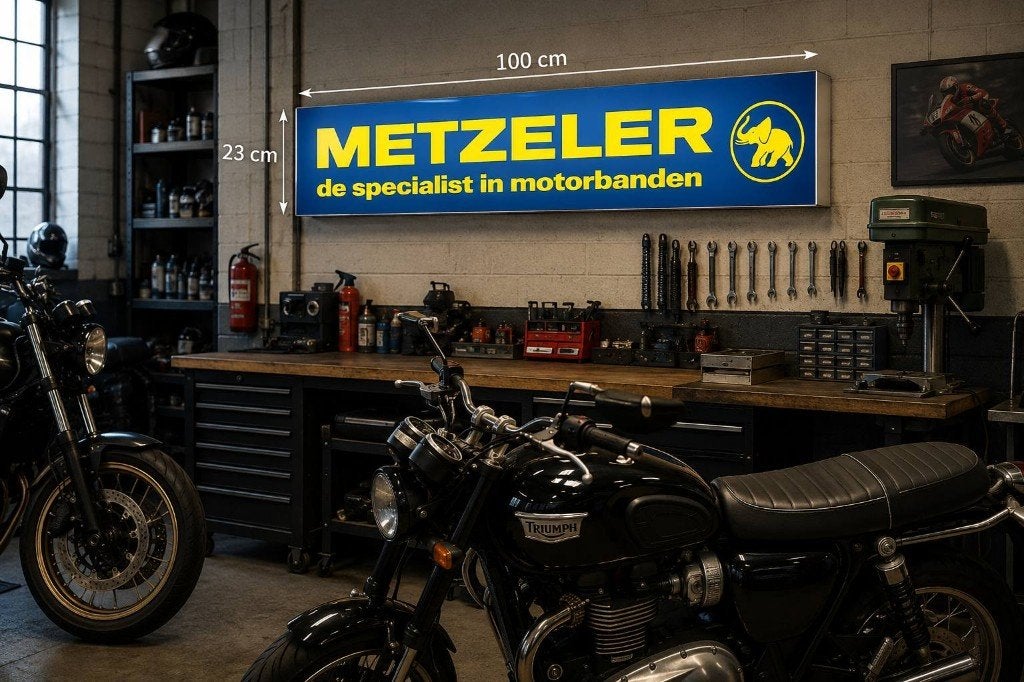 Vintage lichtbak van METZELER de specialist in motorbanden., Ophalen, Gebruikt, Lichtbak of (neon) lamp