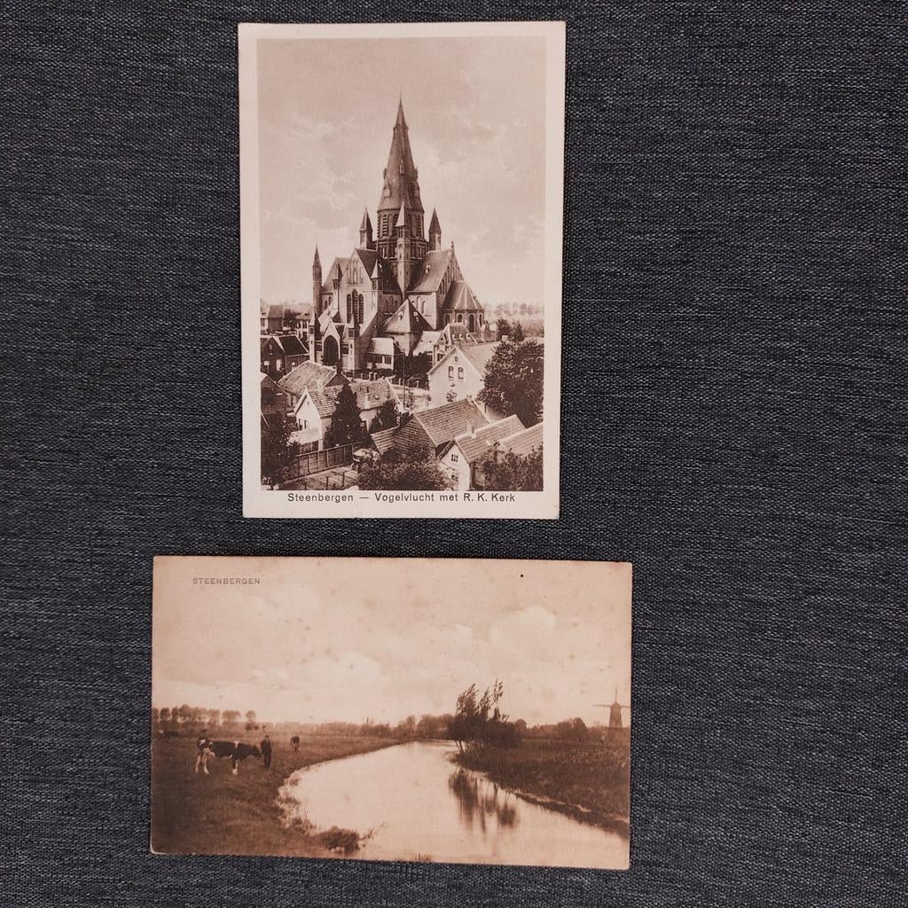 2 oude postkaarten van  Steenbergen (NL), Verzamelen, Ophalen of Verzenden