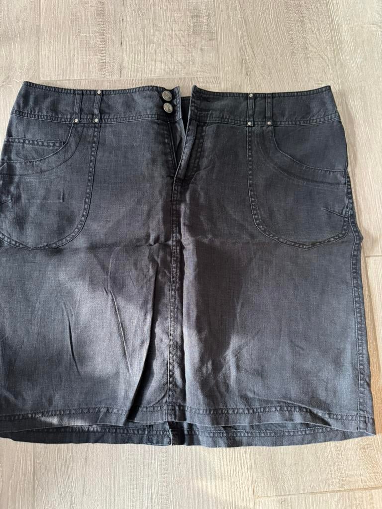 Jupe en lin bleu foncé, Taille 42/44 (L), Enlèvement ou Envoi, Bleu, Longueur genou