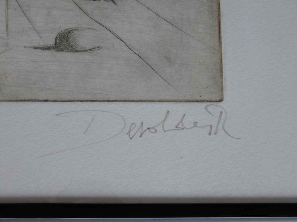 Ets Roland Devolder 'Vrouw aan tafel, Antiek en Kunst, Ophalen, Ets, Gesigneerd