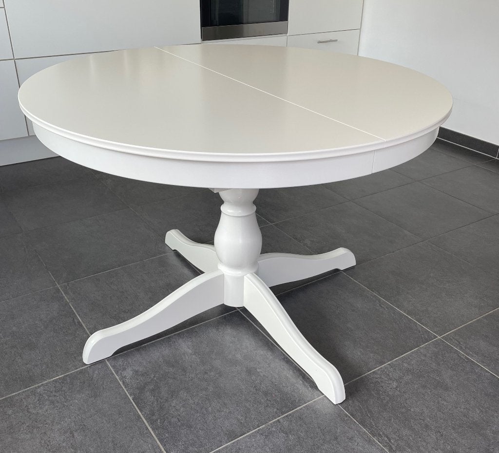 uitschuifbare ronde tafel - Rosentorp Ikea + 4 stoelen, Ophalen, Rond, Zo goed als nieuw, Overige houtsoorten