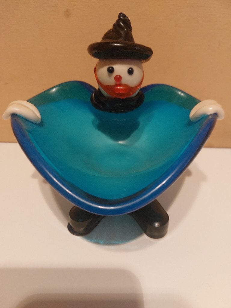 Vide-poche couché Clown en verre de Murano vintage bleu, Verzenden