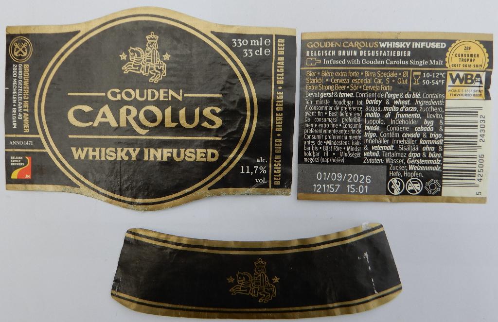 Bieretiket Gouden Carolus Whiskey Brouwerij Het Anker (5b5), Verzamelen, Verzenden, Gebruikt